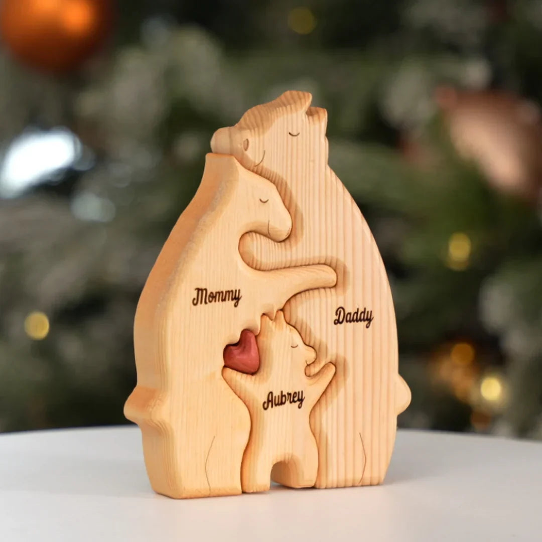 Puzzle de urs familial personalizat din lemn 