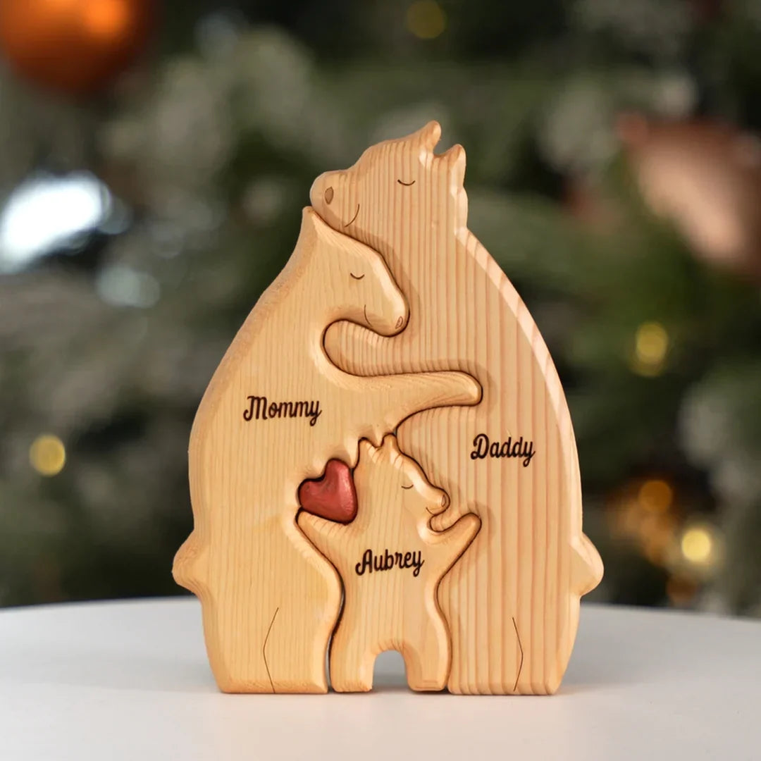 Puzzle de urs familial personalizat din lemn 