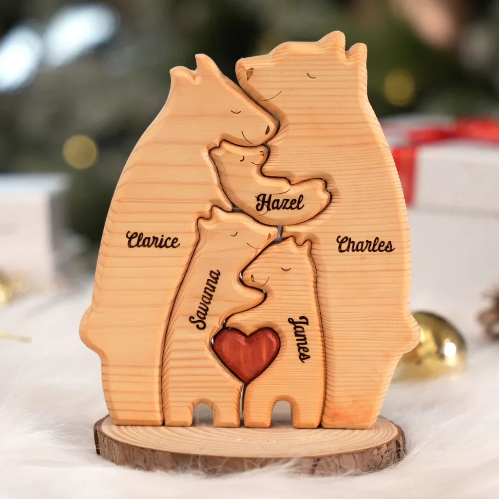 Puzzle de oso familiar personalizado de madera 